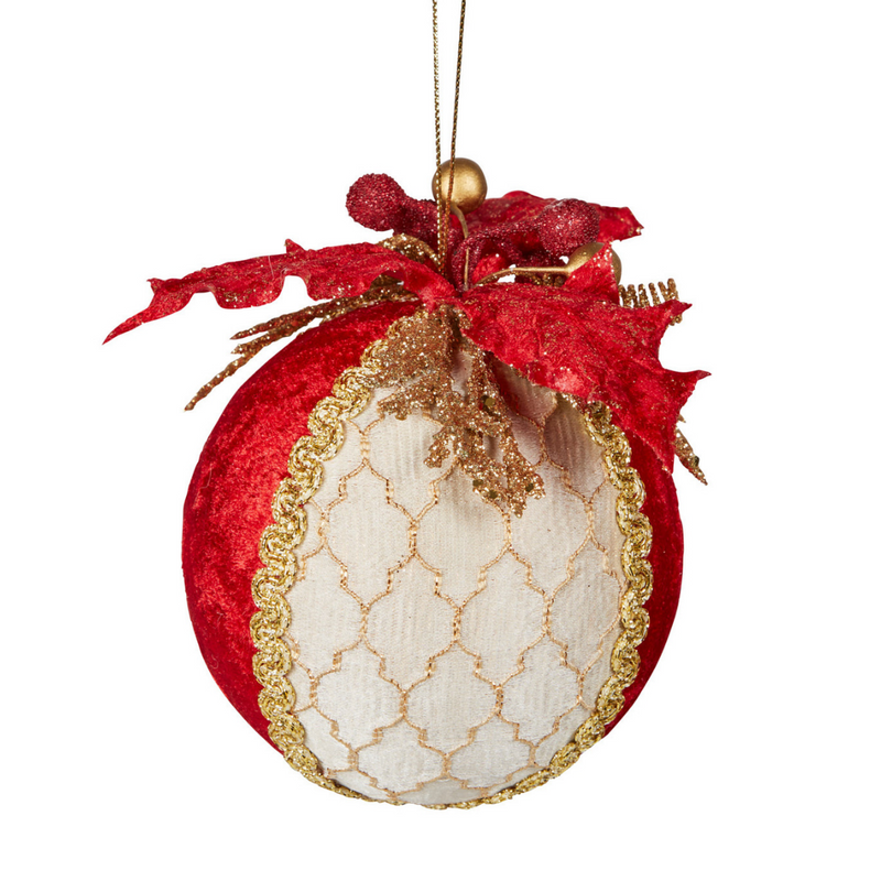 Red/Gold Velvet Bauble 10cm