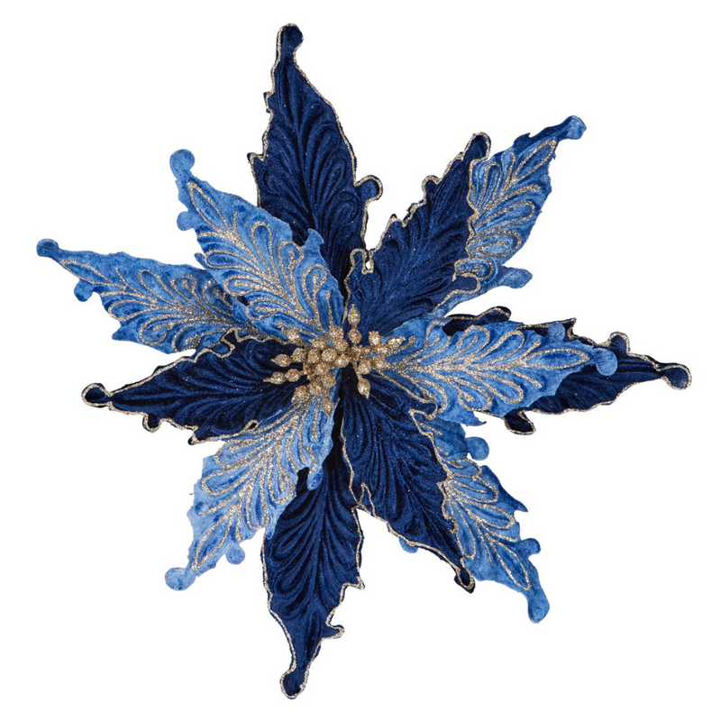 Blue Poinsettia Clip On 20cm