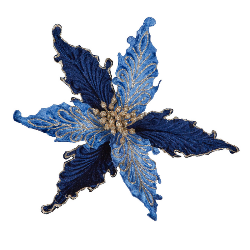 Blue Poinsettia Clip On 17.5cm
