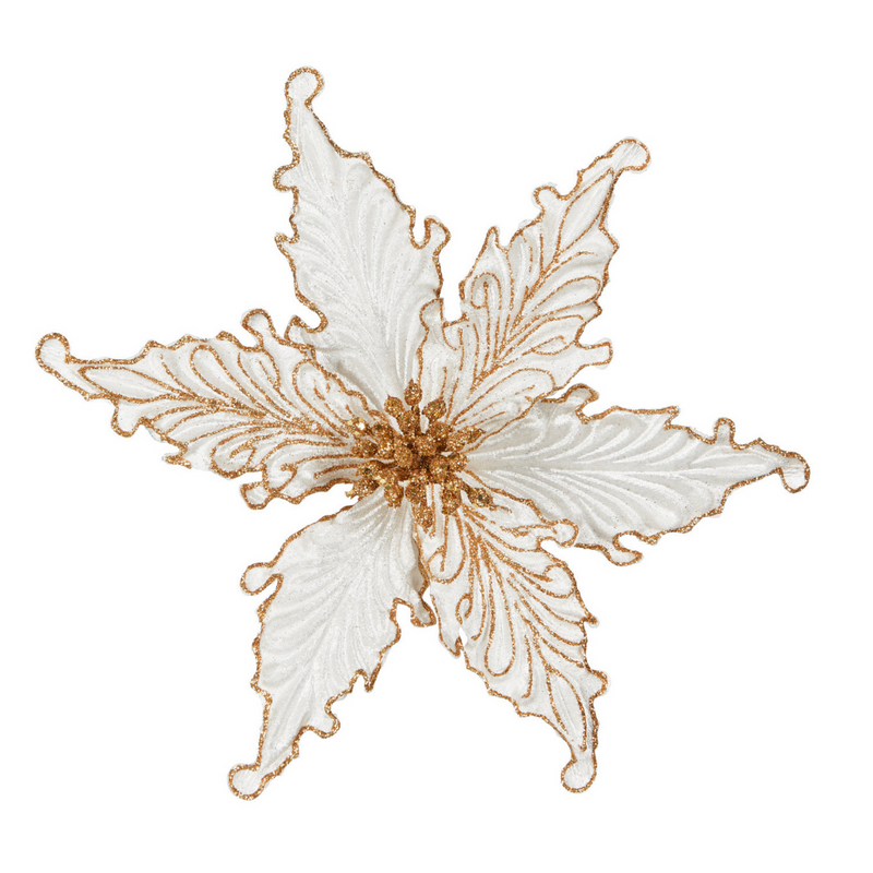 White/Gold Poinsettia Clip-On 17.5cm