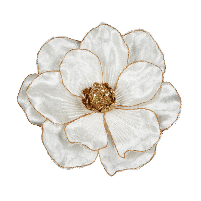 White/Gold Magnolia Clip-On 20cm