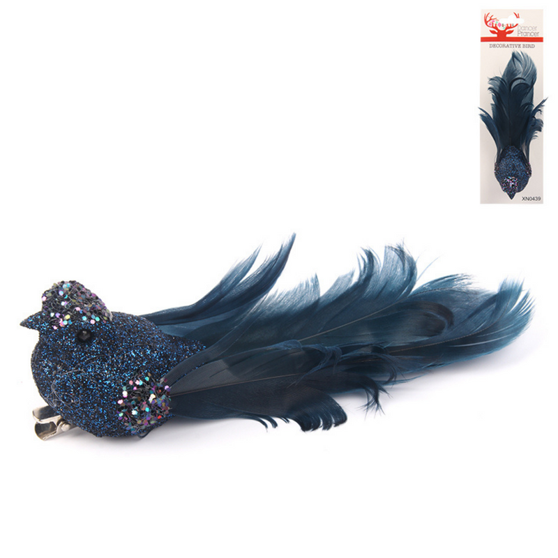 Blue Feather Bird with Clip 12.5cm