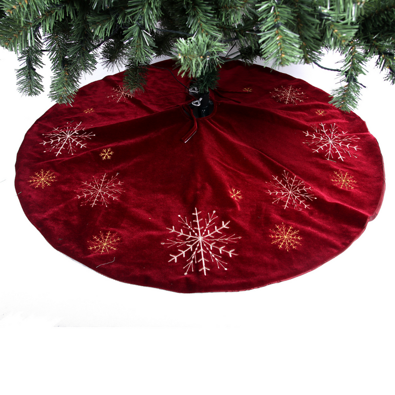Burgundy Velour Tree Skirt with Embroidery 1m