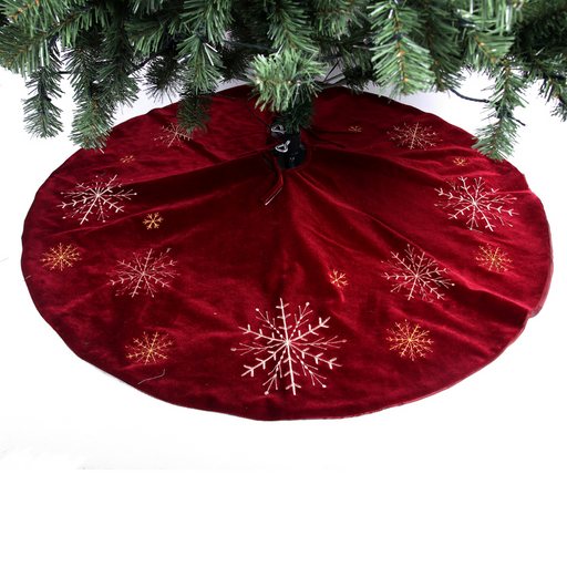 Burgundy Velour Tree Skirt with Embroidery 1m