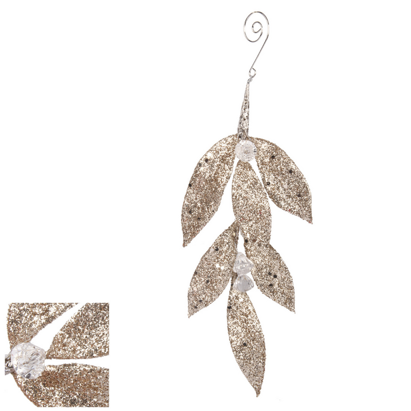 Champagne Glitter Leaf Tree Decor 11.5x26.5cm