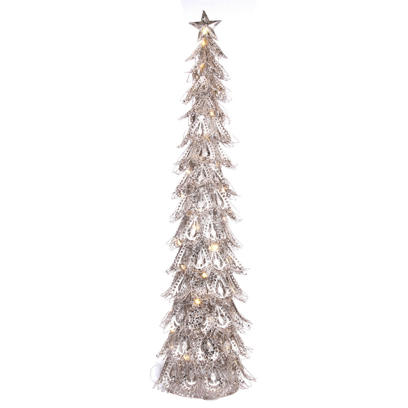 Champagne Glitter Metal Tree with 40 Light B/O 23x80cm