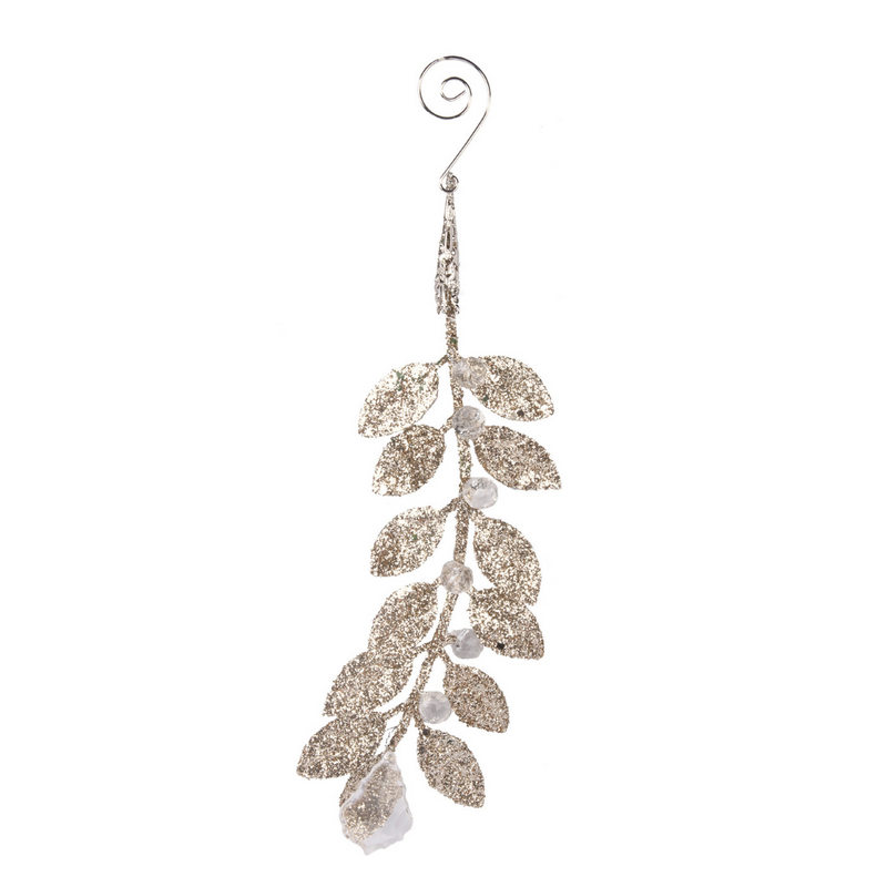 Glitter Leaf with Crystals Tree Decoration 7x26cm