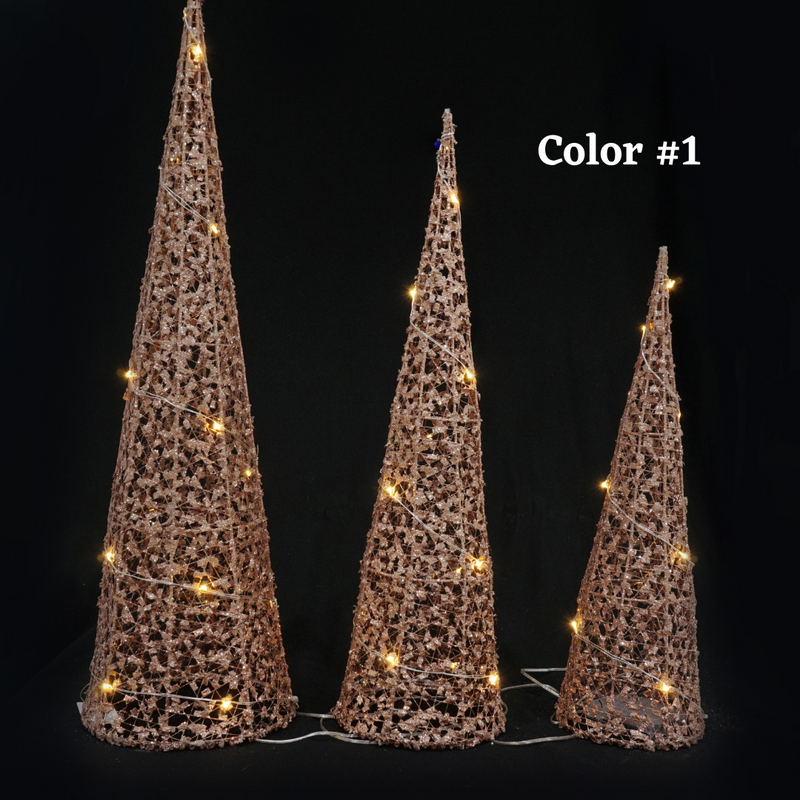 Light Up Glitter Cone Tree 3pc