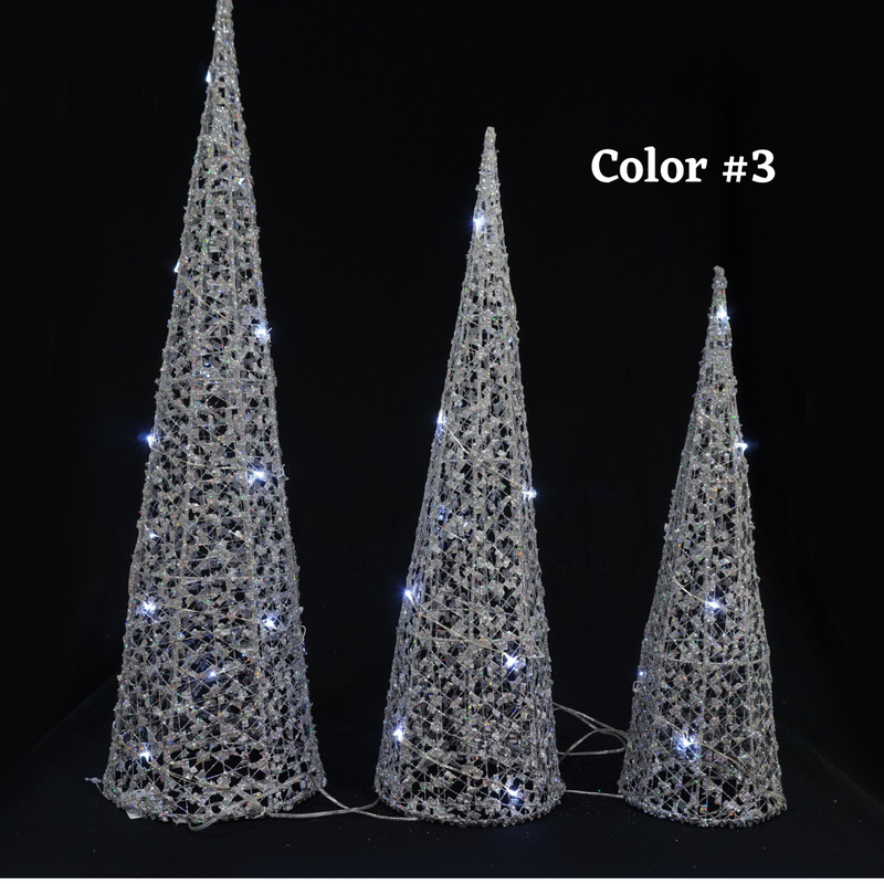 Light Up Glitter Cone Tree 3pc