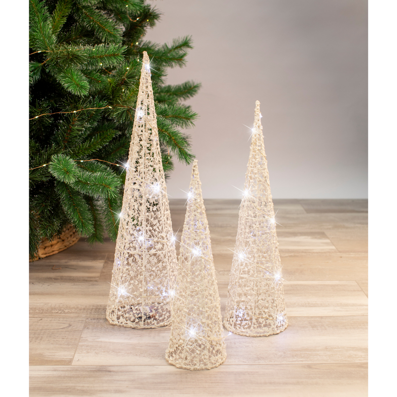 Light Up Glitter Cone Tree 3pc