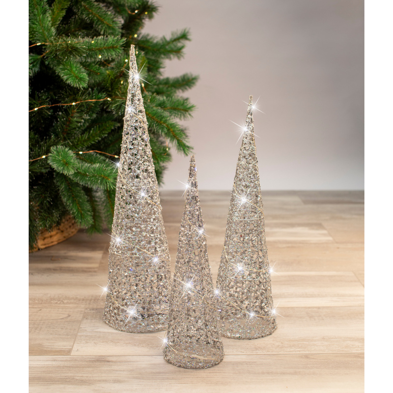 Light Up Glitter Cone Tree 3pc
