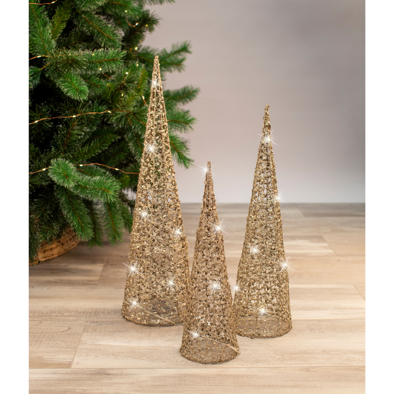 Light Up Glitter Cone Tree 3pc