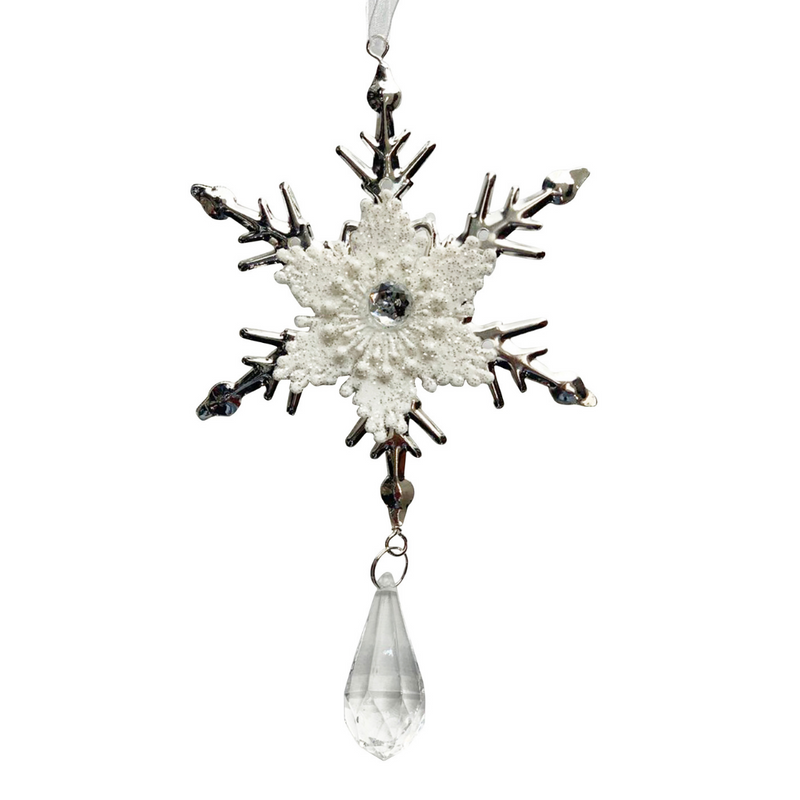 Metal Snowflake with Drop Tree Decoration 18cm