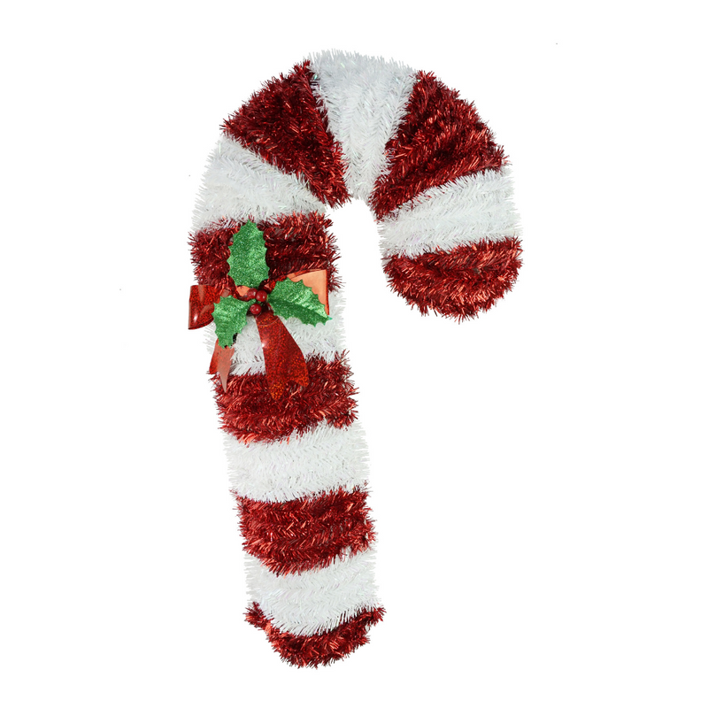 Tinsel Candy Cane Plaque 60cm