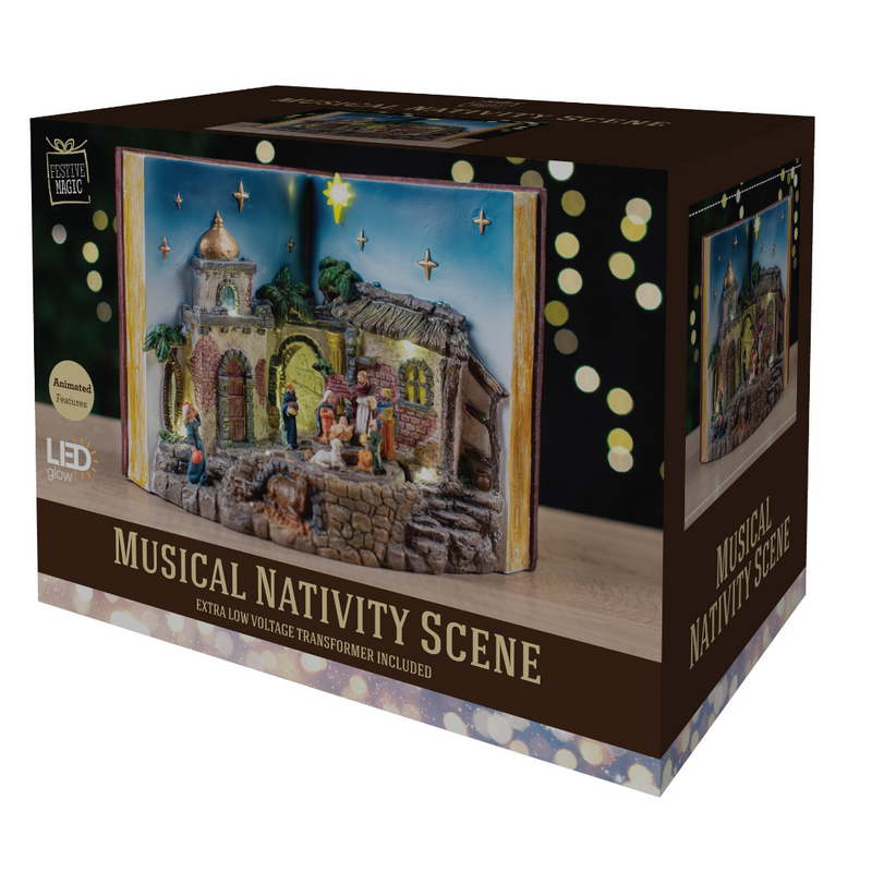 Nativity Sceneâ„¢ LED Musical Nativity Book Scene Rotate