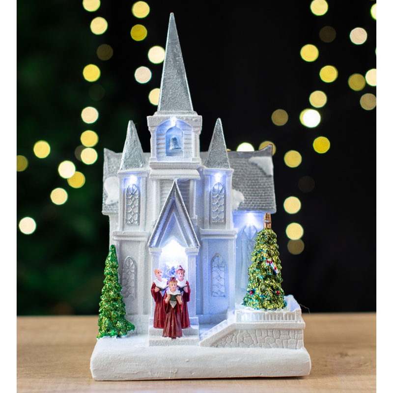 LED Musical Carollers Church Rotate