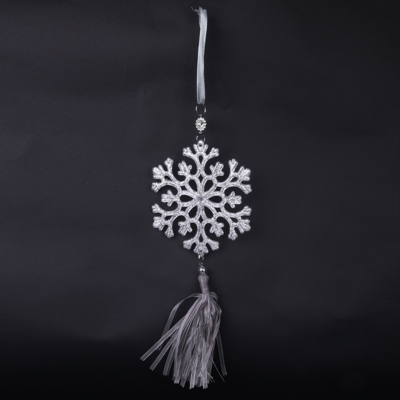 Silver Snowflake Tree Decoration with Ribbon Tassel 26cm