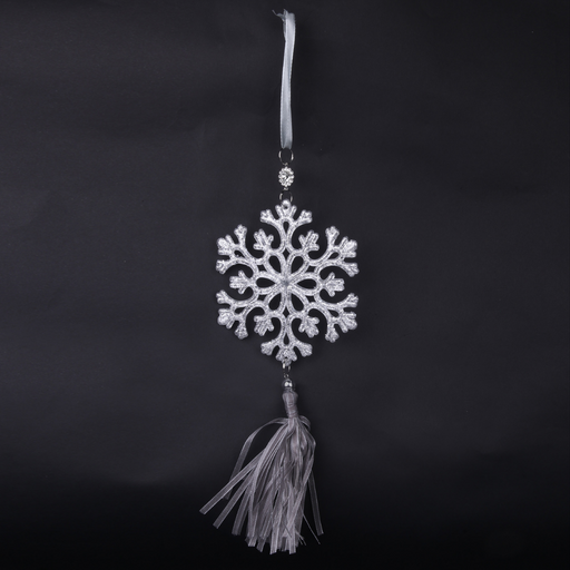 Silver Snowflake Tree Decoration with Ribbon Tassel 26cm