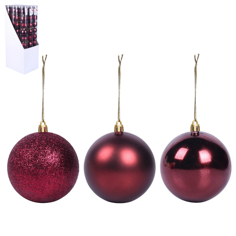 Burgundy Shatterproof Baubles 4x8cm