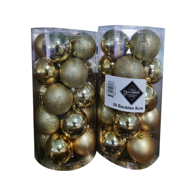 Christmas Bauble 8cm Champagne Pack of 20