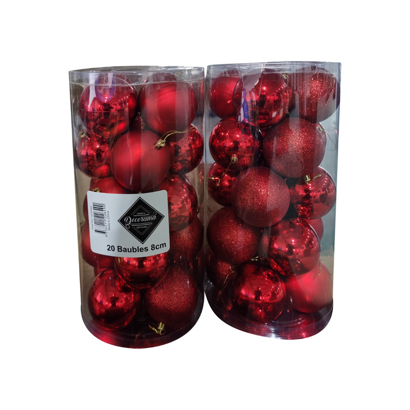 Christmas Bauble 8cm Red Pack of 20