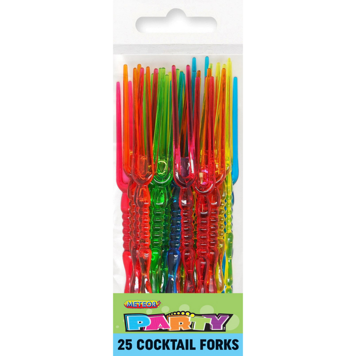 25 Plastic Pitchforks Assorted Colours 11cm
