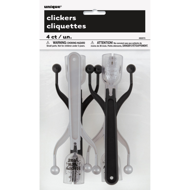 Black and silver New Year party clickers