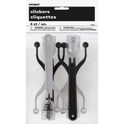 Black and silver New Year party clickers