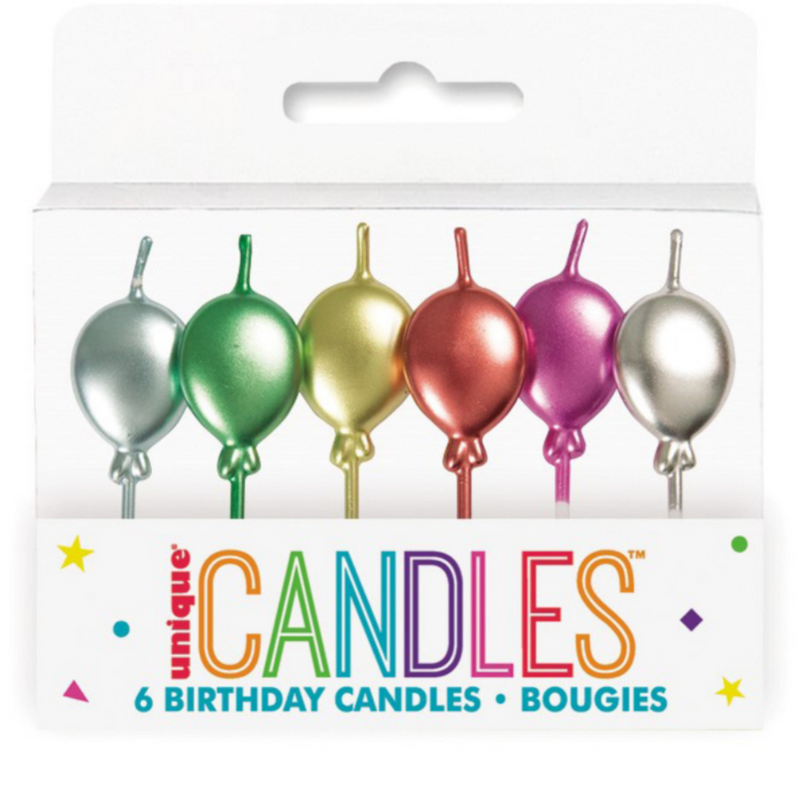6 Metallic Balloon Pick Candles