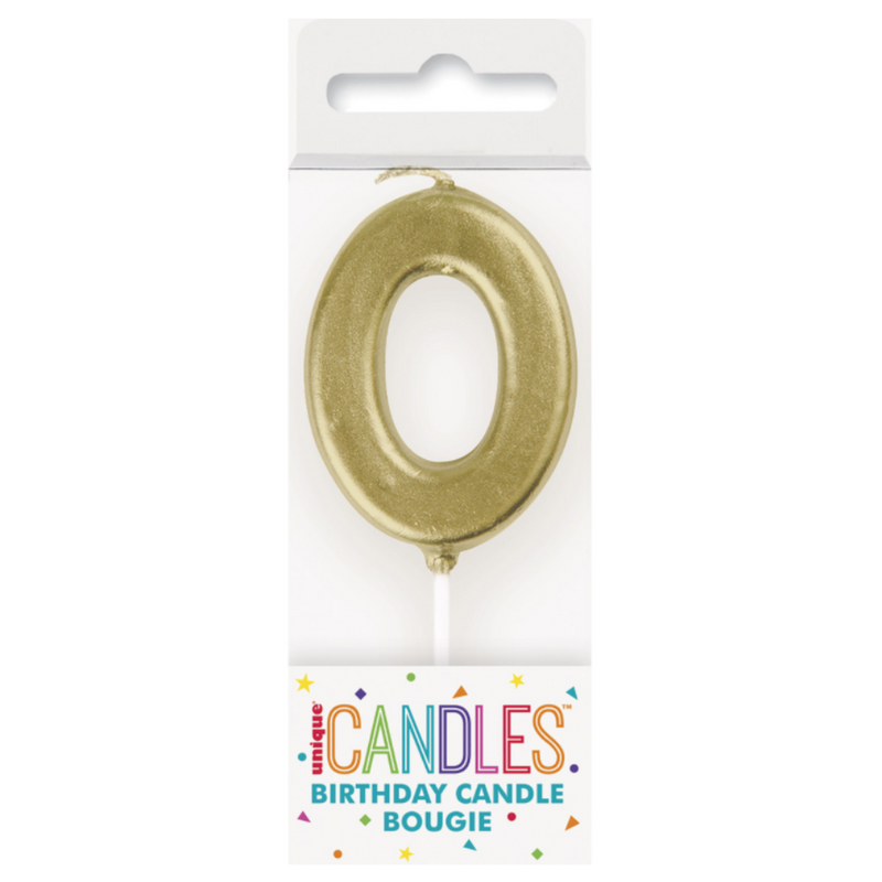 Mini Gold Numeral Pick Candles - 0