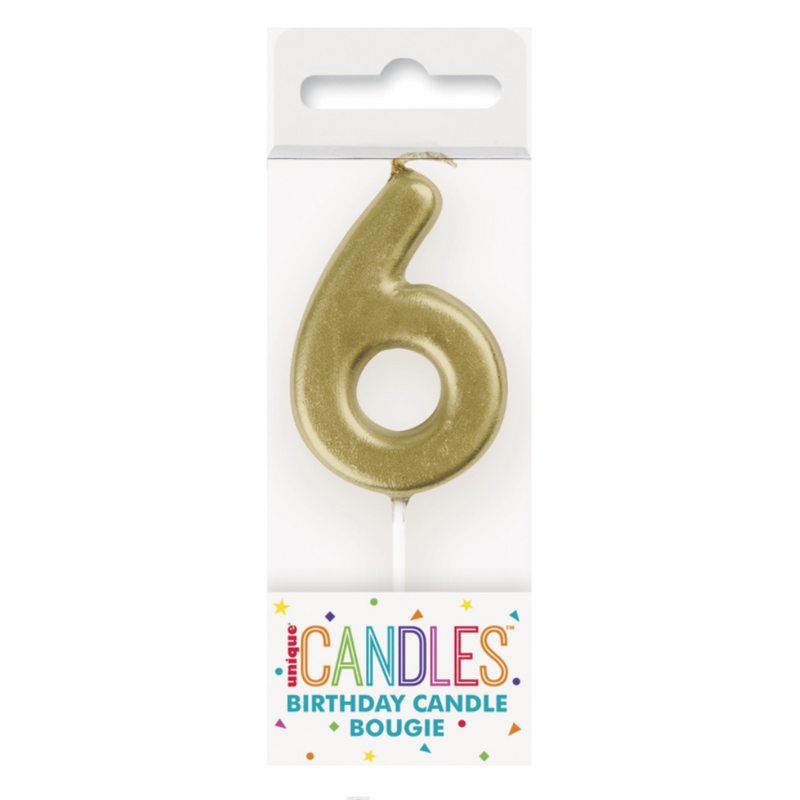Mini Gold Numeral Pick Candles - 6