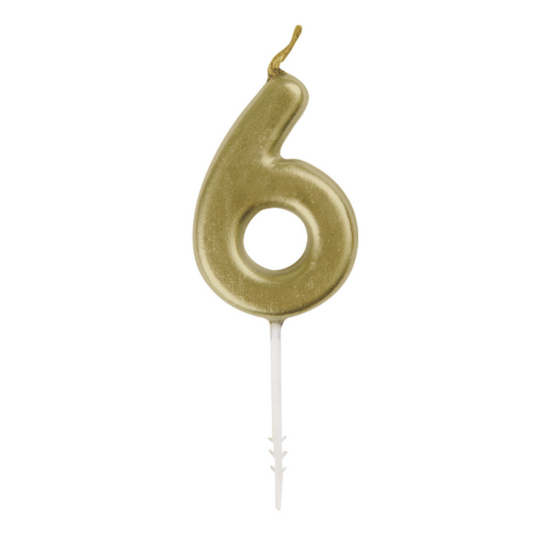 Mini Gold Numeral Pick Candles - 6