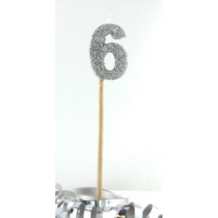 Candle Silver Glitter Long Stick #6