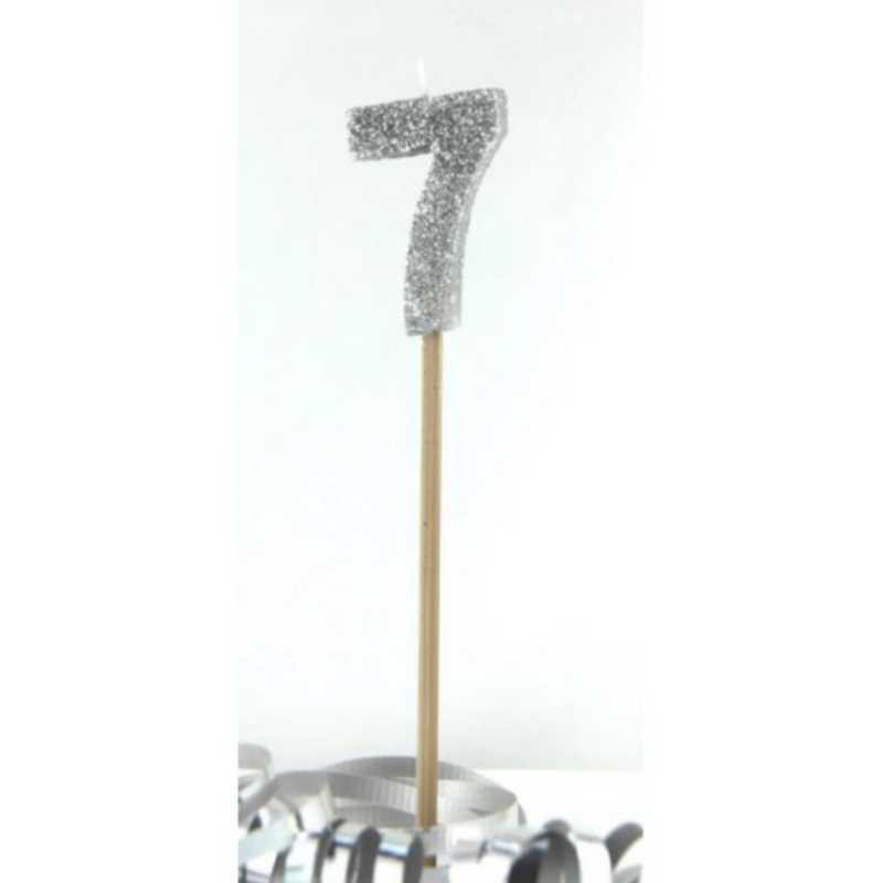 Candle Silver Glitter Long Stick #7