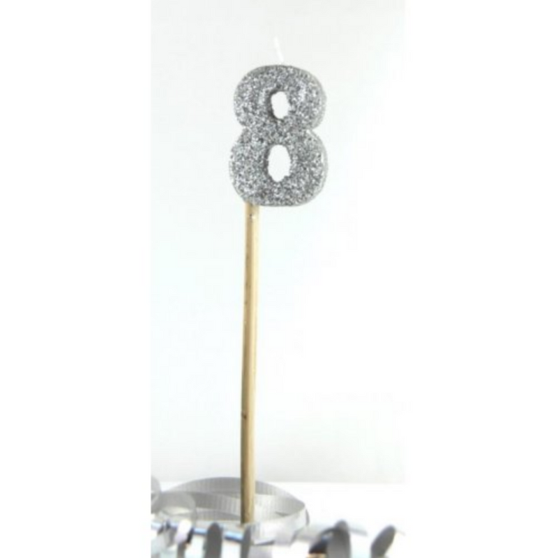 Candle Silver Glitter Long Stick #8