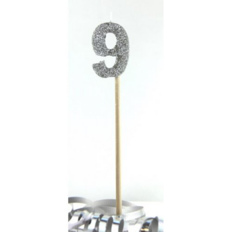 Candle Silver Glitter Long Stick #9