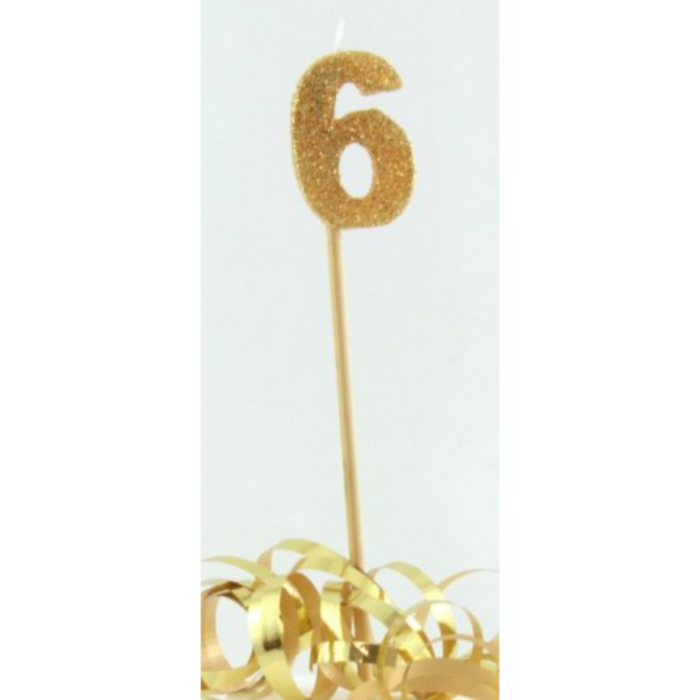 Candle Gold Glitter Long Stick #6