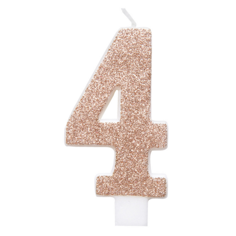 Numeral Candle 4 - Glitter Rose Gold