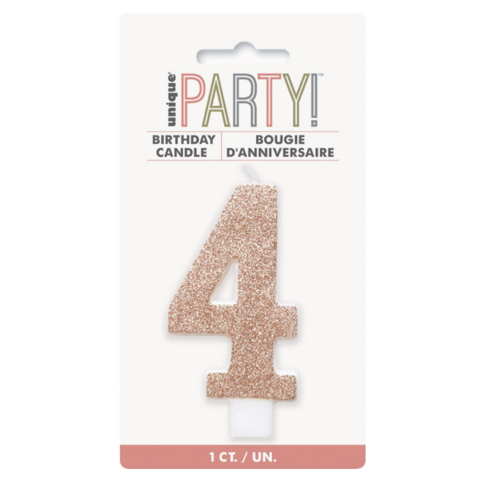 Numeral Candle 4 - Glitter Rose Gold