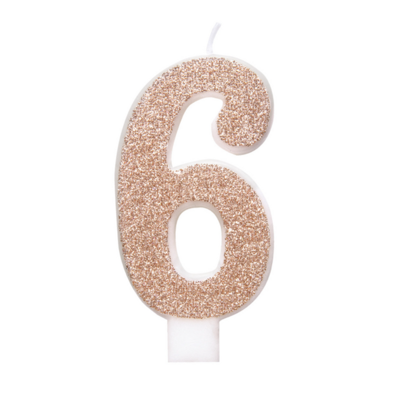 Numeral Candle 6 - Glitter Rose Gold
