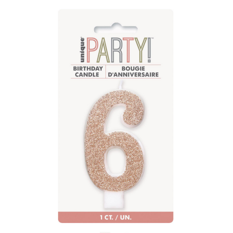Numeral Candle 6 - Glitter Rose Gold