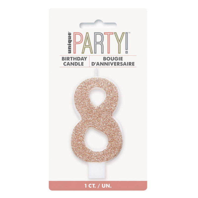Numeral Candle 8 - Glitter Rose Gold