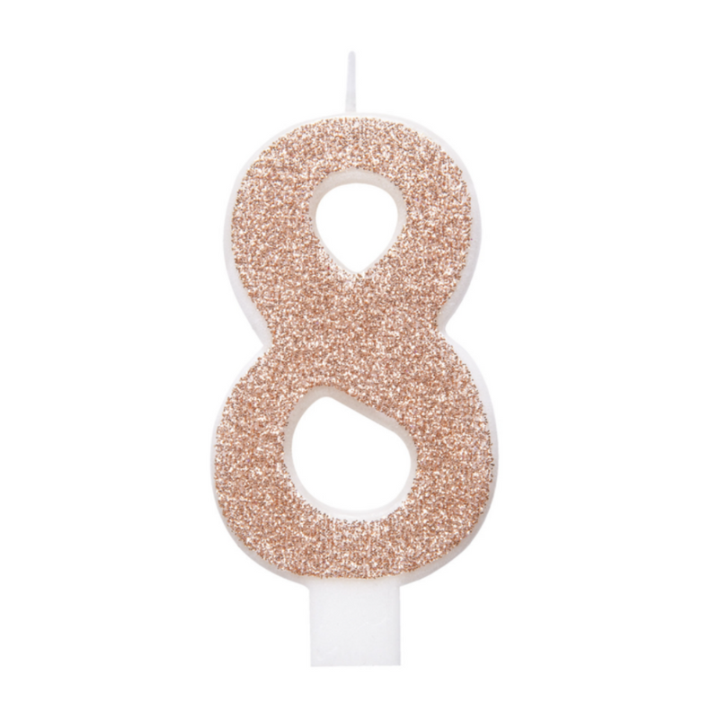 Numeral Candle 8 - Glitter Rose Gold