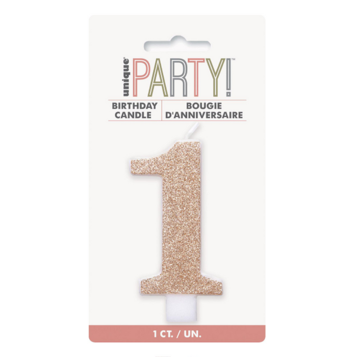 Numeral Candle 1 - Glitter Rose Gold