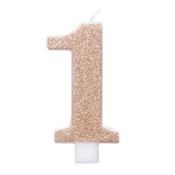 Numeral Candle 1 - Glitter Rose Gold