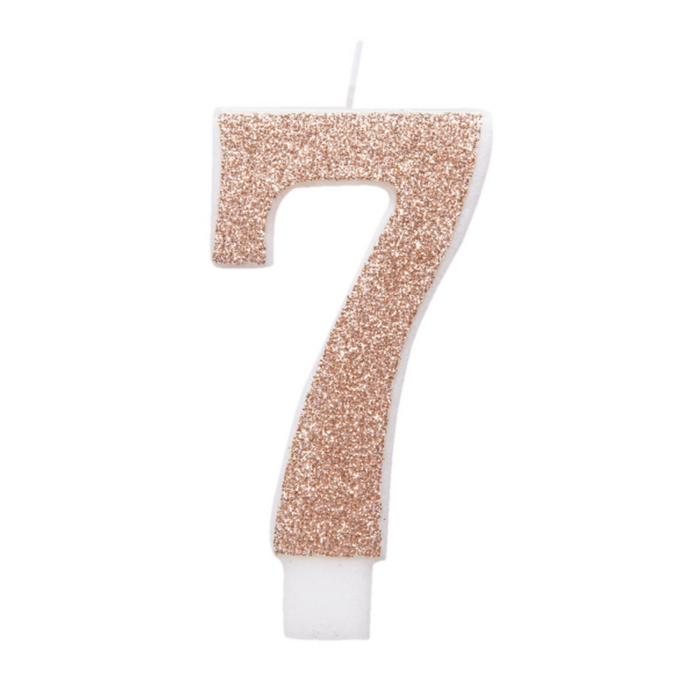 Numeral Candle 7 - Glitter Rose Gold
