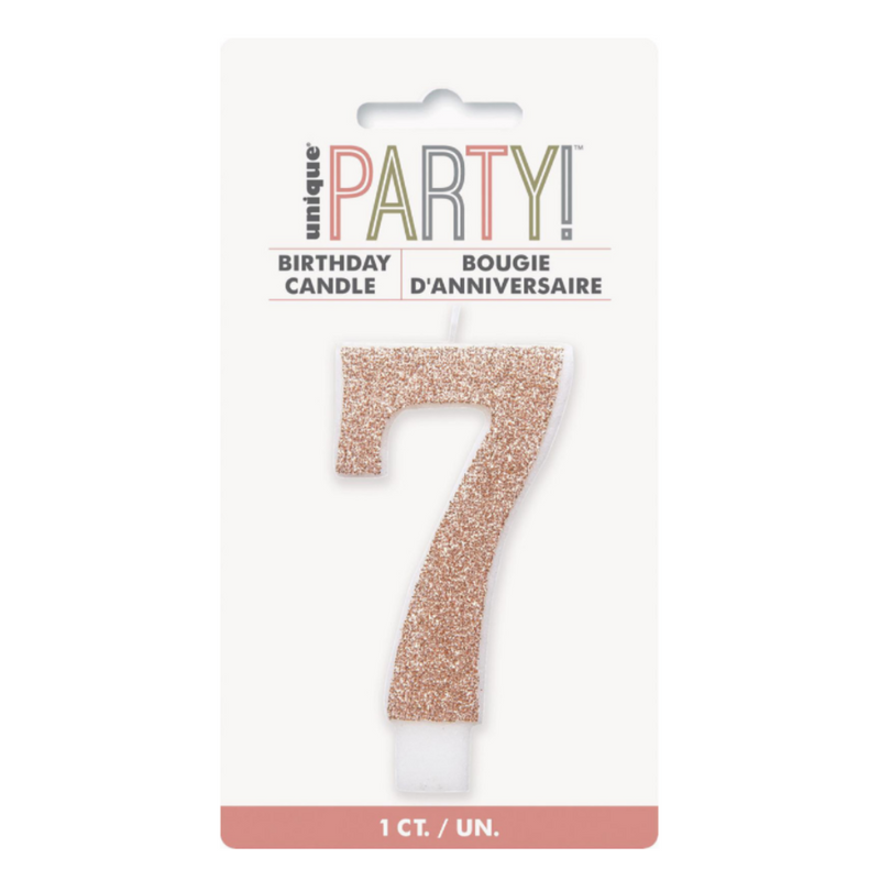Numeral Candle 7 - Glitter Rose Gold
