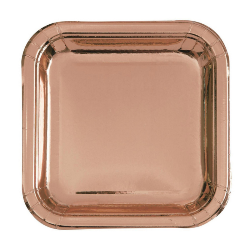 Rose Gold Foil 23.4cm Square Paper Plates 8pk