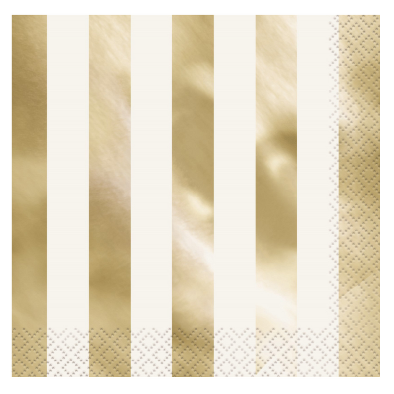 Foil Stamped Stripes Gold 16 Luncheon Napkins 2ply 33cm x 33cm