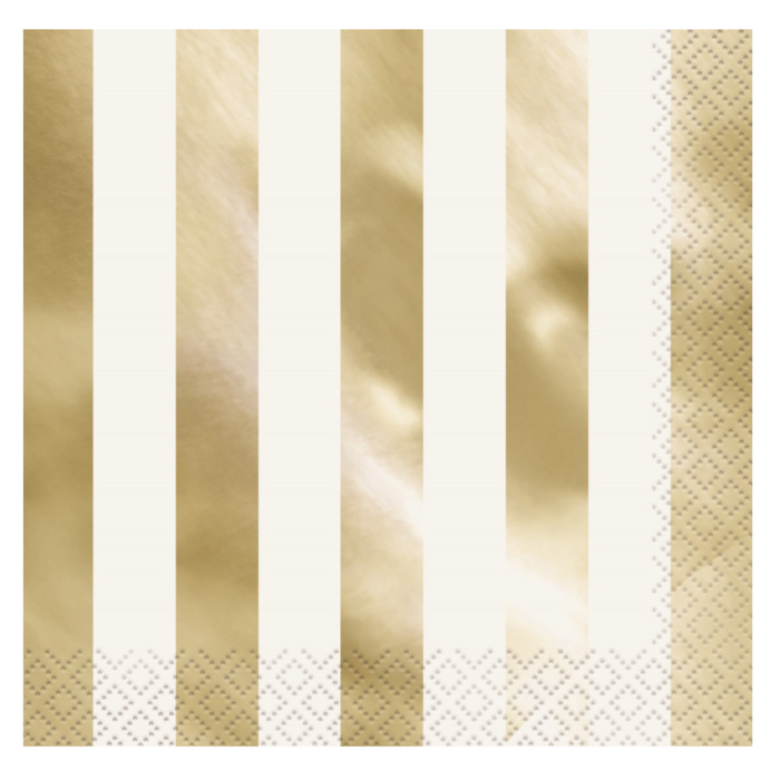 Foil Stamped Stripes Gold 16 Luncheon Napkins 2ply 33cm x 33cm